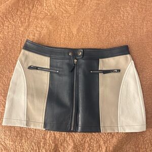 Stylish Women's Leather Skirt - Blue and Cream